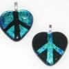 Heart Shaped Peace SIgn Pendants:
Fused glass pendants.  Blue/green in color. Select POSITIVE (peace sign is colored) or NEGATIVE (peace sign is black) when ordering.  Measures 1.5Wx1.25L. $25 each NEGATIVE COLOR SOLD