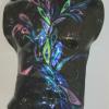 Peacock Torso:
  Fused and slumped glass torso wall sculpture with dichroic embellishments.  Measures 25Lx17.5W.  Wall mounted via stand off/bracket system for easy installation.  SOLD